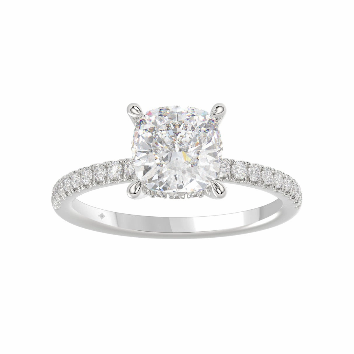 Fresh Statement 14K WHITE GOLD 2 1/4CT ROUND/CUSHION DIAMOND LADIES RING (CENTER STONE CUSHION DIAMOND 2CT)