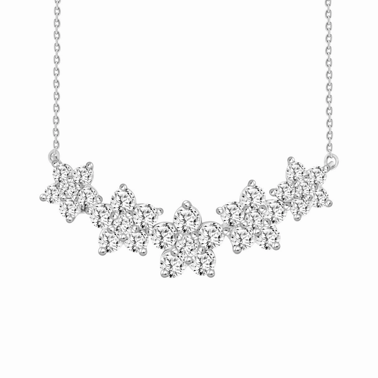 14K WHITE GOLD 2 3/4CT ROUND DIAMOND LADIES NECKLACE Art Deco Feel Understated Detail