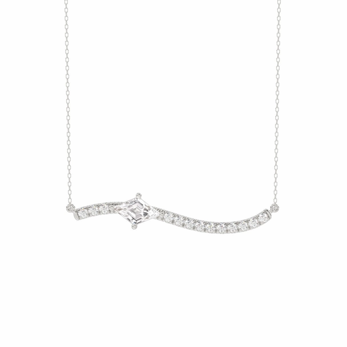 Highlight Feature Natural Elements 14K WHITE GOLD 3/4CT ROUND/LOZELGE DIAMOND LADIES NECKLACE