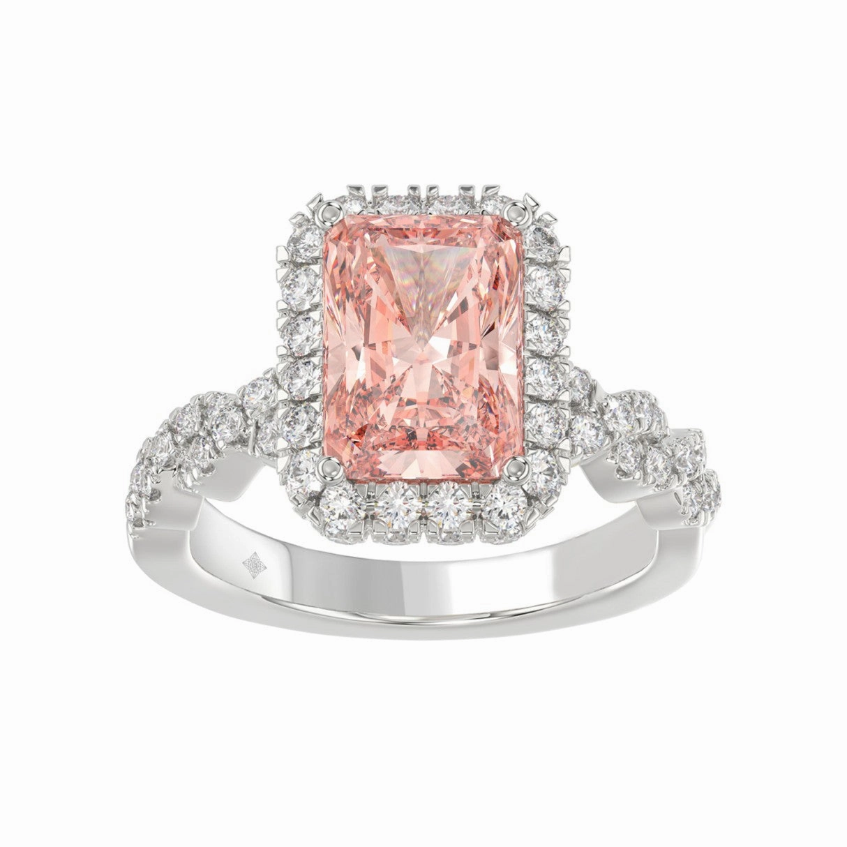 Perfect Sparkle 14K WHITE GOLD 4.00CT ROUND/RADIANT DIAMOND LADIES BRIDAL SET (CENTER STONE RADIANT PINK DIAMOND 3.00CT)