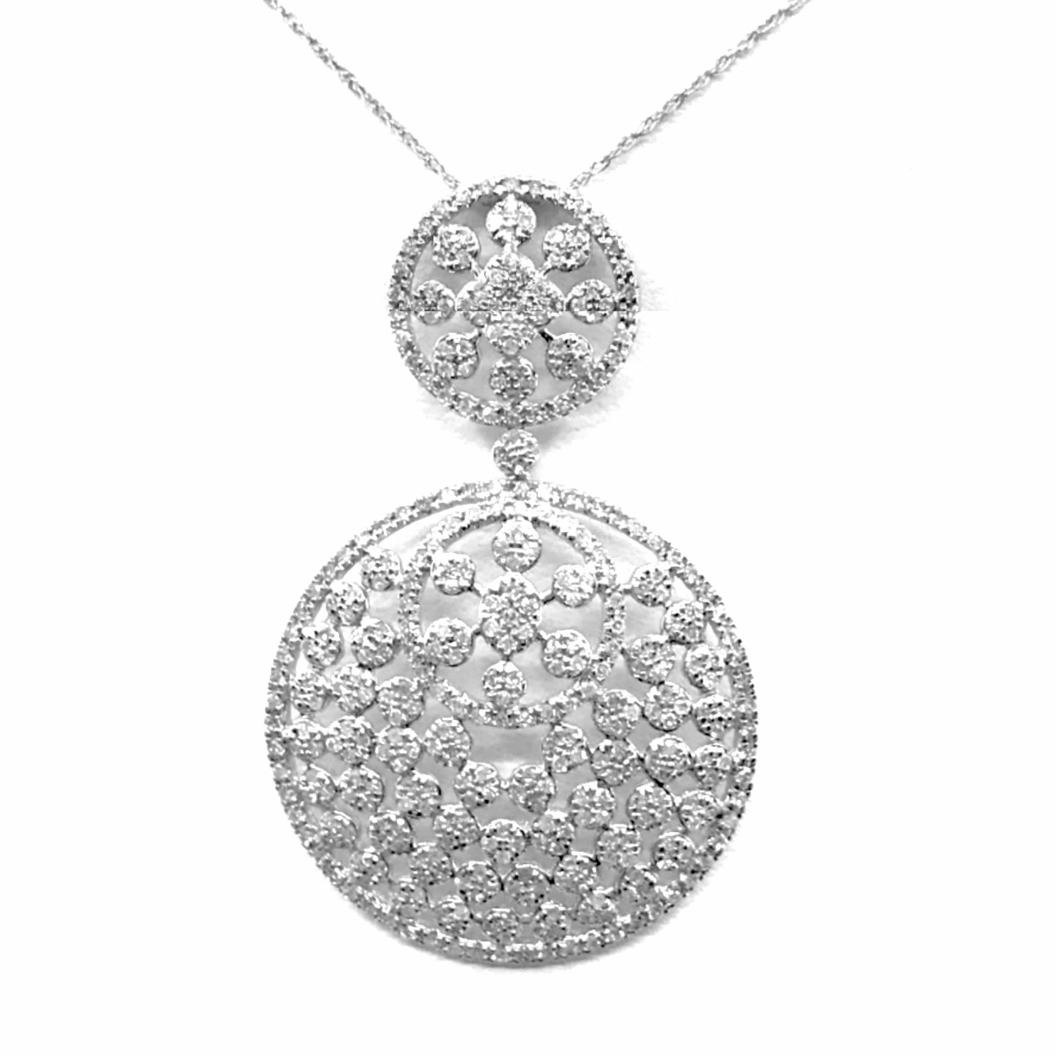 14K White Gold and Diamond Circle Pendant Necklace Quick Layer Finest Form