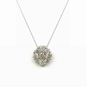 Finest Style Sleek Detail 14K White Gold Circle Diamond Pendant Necklace