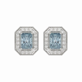 Clean Vibe Casual Fit 14K WHITE GOLD CRAFTED WITH 18K YELLOW GOLD BACK PLATE 1 1/4CT ROUND/BLUE EMERALD DIAMOND LADIES EARRINGS