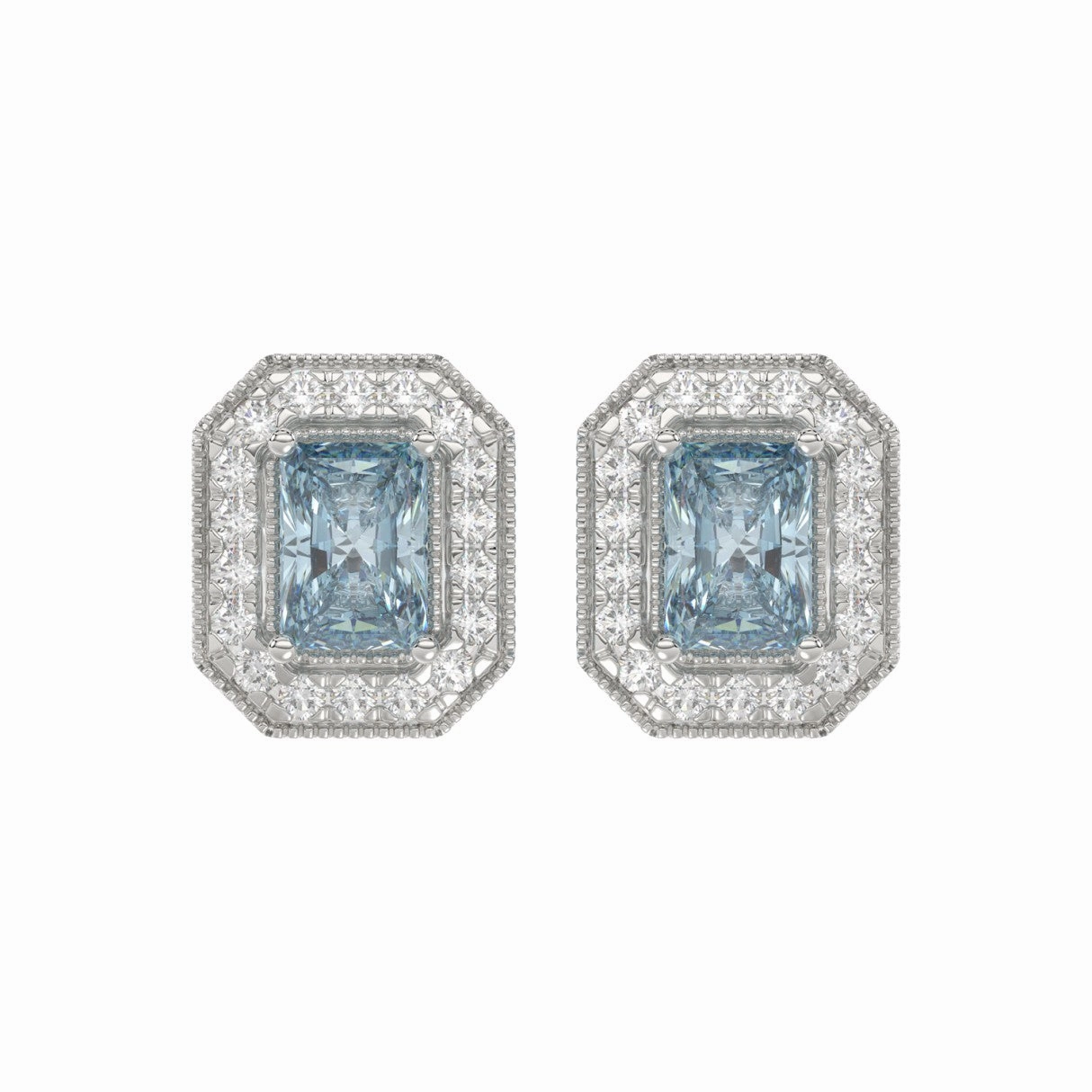 Clean Vibe Casual Fit 14K WHITE GOLD CRAFTED WITH 18K YELLOW GOLD BACK PLATE 1 1/4CT ROUND/BLUE EMERALD DIAMOND LADIES EARRINGS