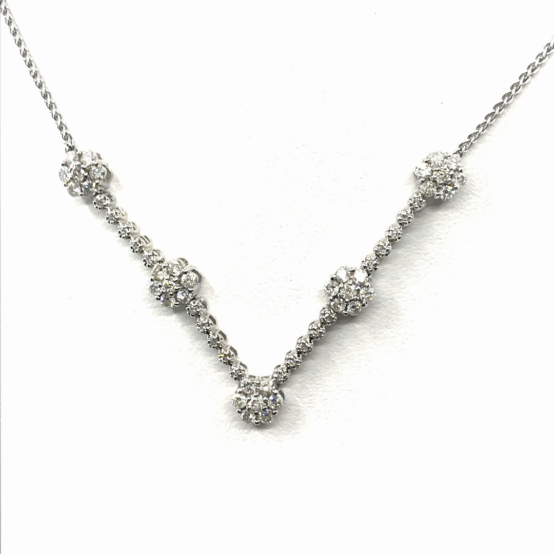 Luxe Essentials 14K White Gold Flower V-Shaped Necklace