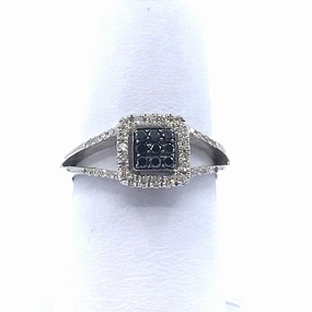 Refined Lines 14K White Gold Ring with Micro Pave Black Diamonds