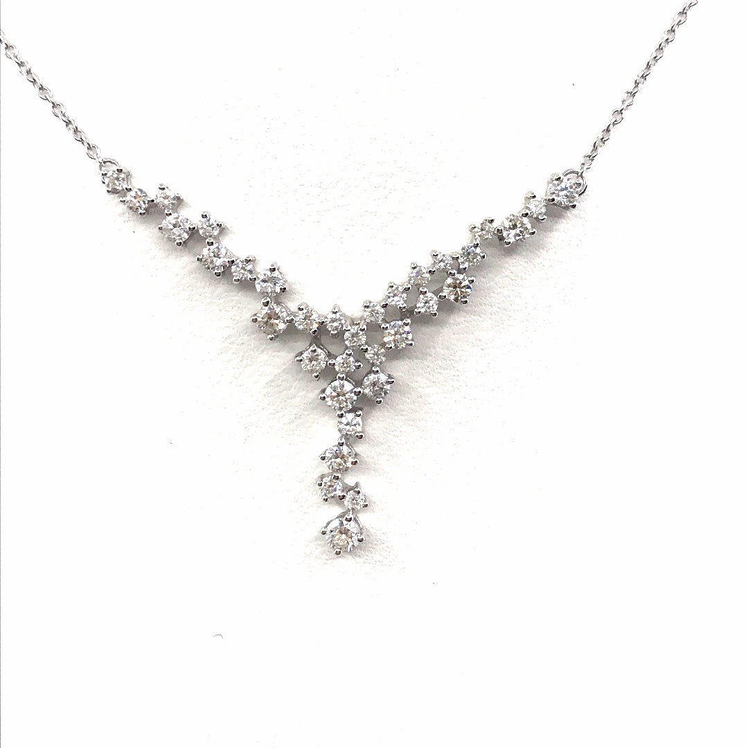 14K White Gold Y-Shaped Diamond Necklace Shine In Light