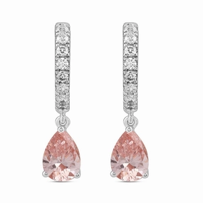 14K WHITE/ROSE GOLD 2.00CT ROUND/PINK PEAR DIAMOND LADIES HOOPS EARRINGS Daily Radiance Brunch Outfit