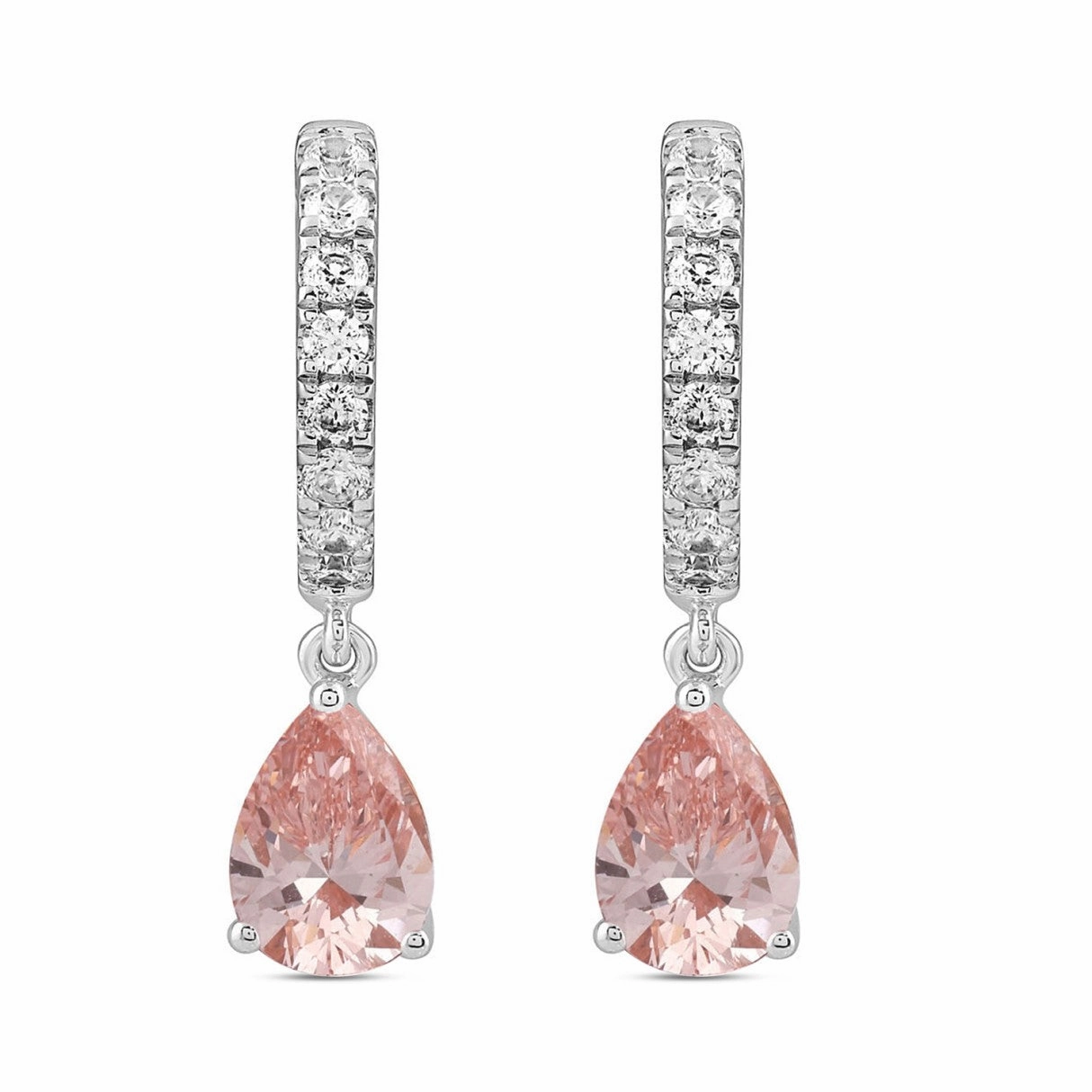 14K WHITE/ROSE GOLD 2.00CT ROUND/PINK PEAR DIAMOND LADIES HOOPS EARRINGS Daily Radiance Brunch Outfit