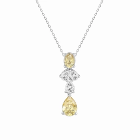 14K WHITE/YELLOW GOLD 2.00CT PEAR/OVAL DIAMOND LADIES PENDANT WITH CHAIN (PEAR PINK 1.00CT/OVAL DIAMOND 1/2CT) Signature Accent Bold Layer