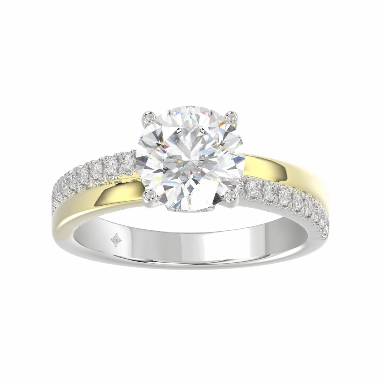 14K WHITE/YELLOW GOLD 2 1/4CT ROUND DIAMOND LADIES RING (CENTER STONE ROUND DIAMOND 2CT) Handcrafted Quality Soft Vibe