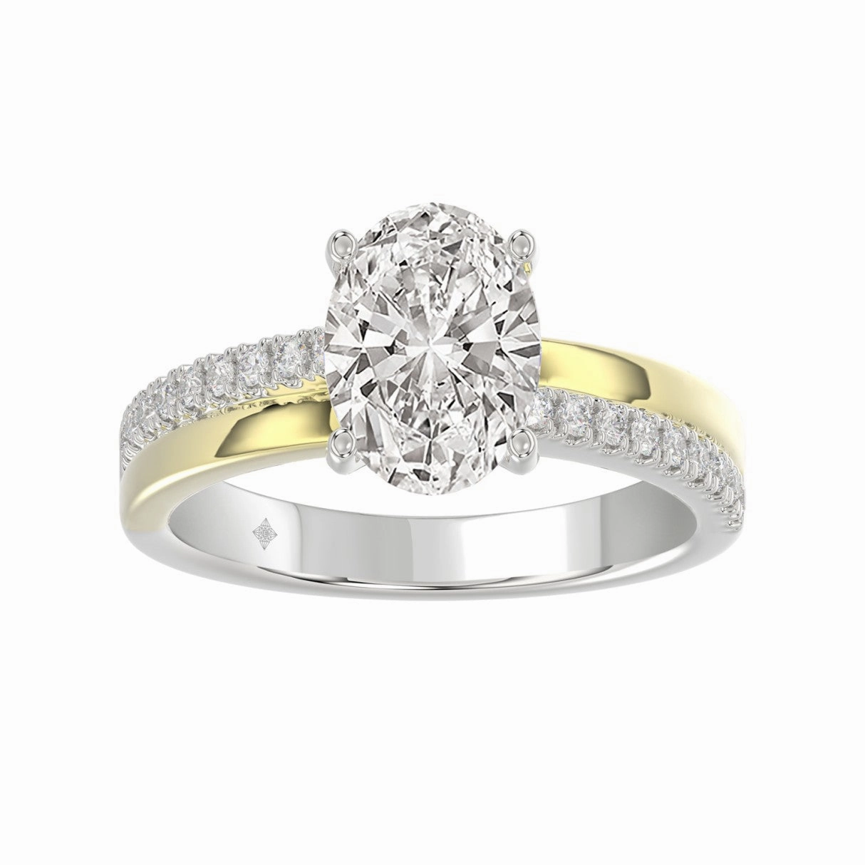 Soft Vibe Urban Style 14K WHITE/YELLOW GOLD 2 1/4CT ROUND/OVAL DIAMOIND LADIES RING (CENTER STONE OVAL DIAMOND 2CT)