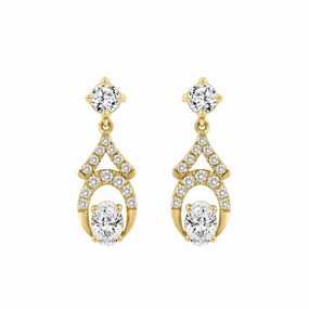 14K YELLOW GOLD 1.00CT ROUND/OVAL DIAMOND LADIES EARRING handmade touch