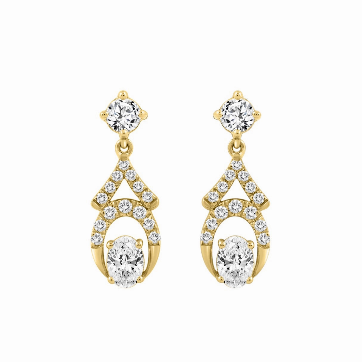 14K YELLOW GOLD 1.00CT ROUND/OVAL DIAMOND LADIES EARRING handmade touch