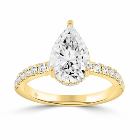 Close Up 14K YELLOW GOLD 1/2CT ROUND/PEAR DIAMOND LADIES RING (CENTER STONE PEAR DIAMOND 2CT)