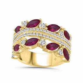 Contemporary Edge 14K YELLOW GOLD 2.00CT ROUND/MARQUISE DIAMOND LADIES RING (RUBY DIAMOND 1 1/2CT)