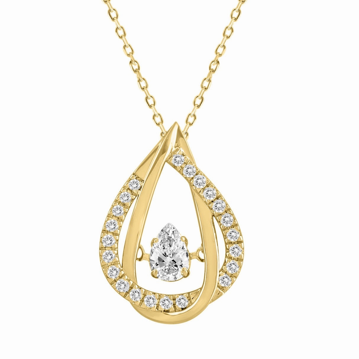Timeless Craft Design Stylish Accessory 14K YELLOW GOLD 3/4CT ROUND/PEAR DIAMOND LADIES PENDANT WITH CHAIN (CENTER STONE PEAR DIAMOND 1/2CT)
