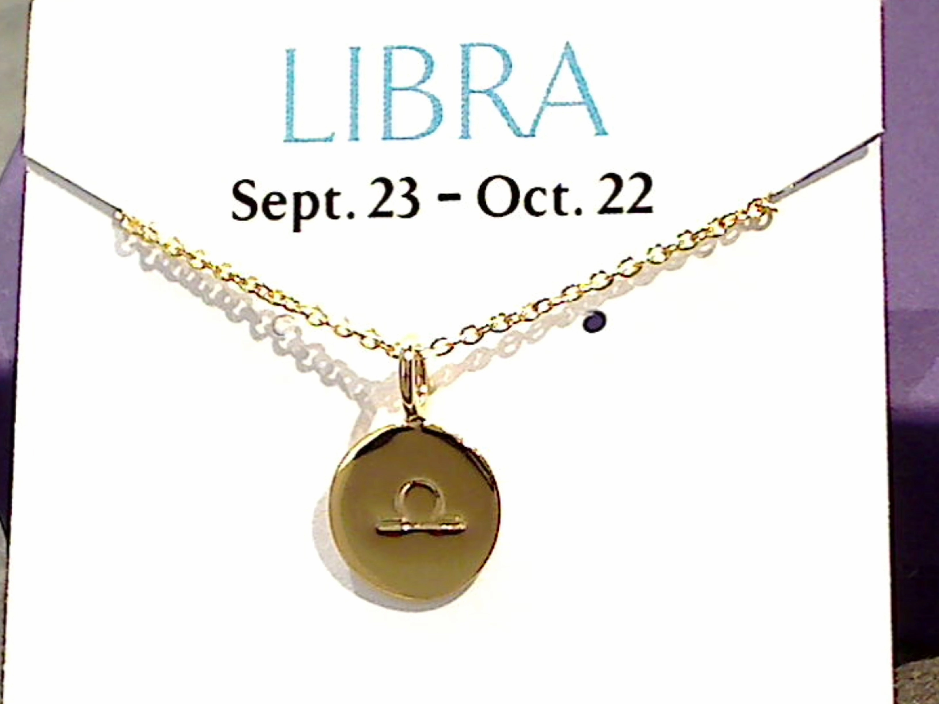 Valentine Token Monochrome Mood 16" - 18" Gold Plated Sterling Libra Zodiac Necklace