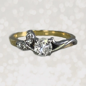 1930s Art Nouveau Diamond Engagement Ring by Jabel in 18K Gold. Unique Estate Jewelry. Bridal Choice Graceful Accessory