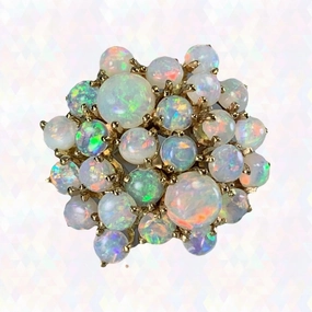 Seasonal Mood Bold Glance 1970s Opal Cluster Ring in 14k Yellow Gold. October Birthstone. 14th Anniversary Gift.
