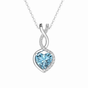 1.05 CT. Aquamarine Infinity Heart Pendant with Diamonds Holiday Style Custom Craft
