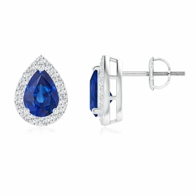 1.17 CT. Pear Shaped Sapphire Halo Stud Earrings Personal Shine night look