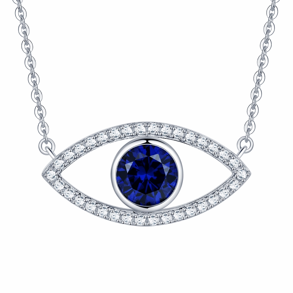 1.28 CT. Blue Sapphire and White Sapphire Evil Eye Necklace party accessory