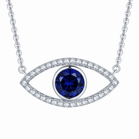 1.28 CT. Blue Sapphire and White Sapphire Evil Eye Necklace Modern Look
