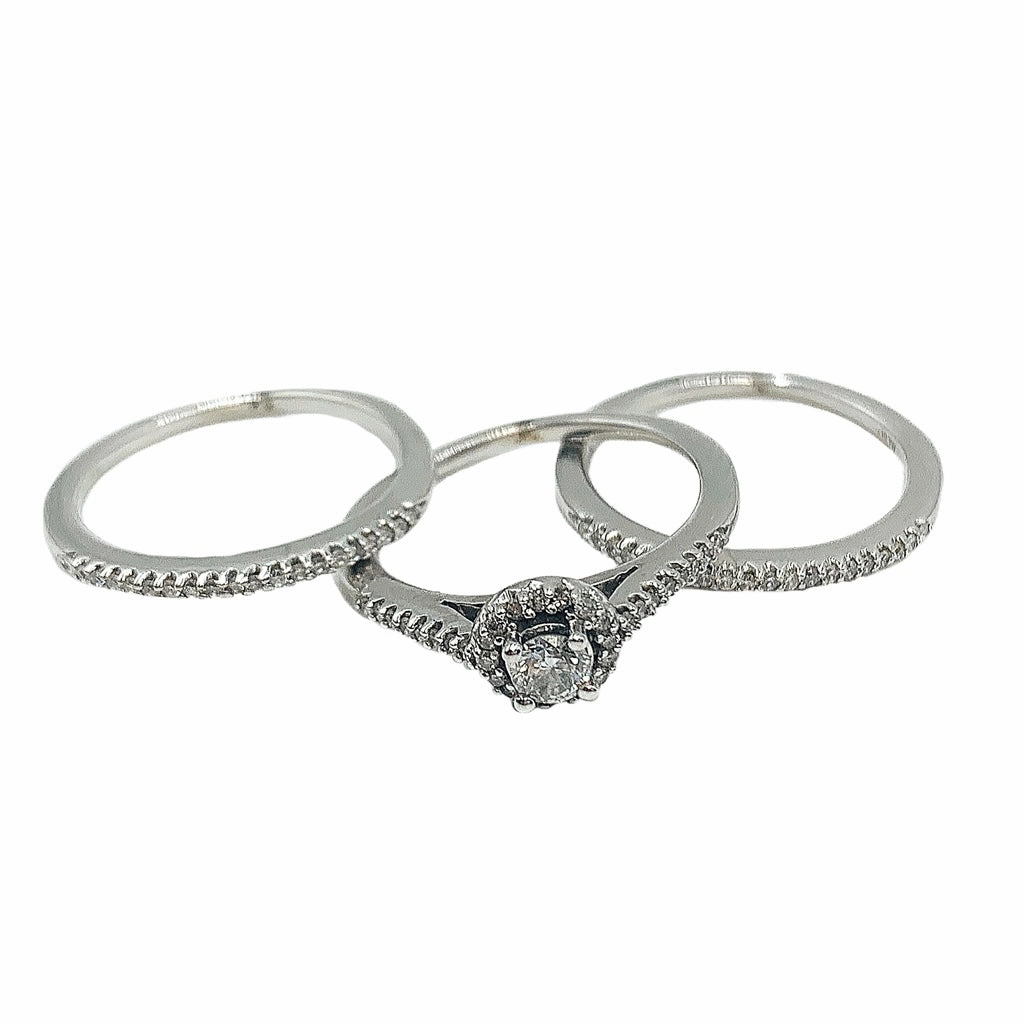 1/2 CTW 14kt white gold diamond bridal three-ring set Fresh Elements Cool feature