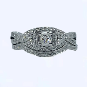 1/3 ctw Diamond Engagement Ring & Matching  Band Set 14k White Gold Effortless Finish