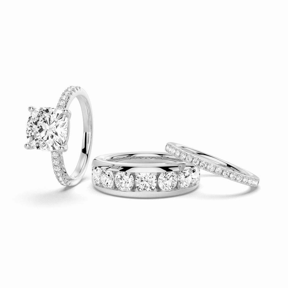 1.5 CT. Cushion Shaped Moissanite Couple's Ring Set with Men's Wedding Band Sparkling Craft Outfit Highlight