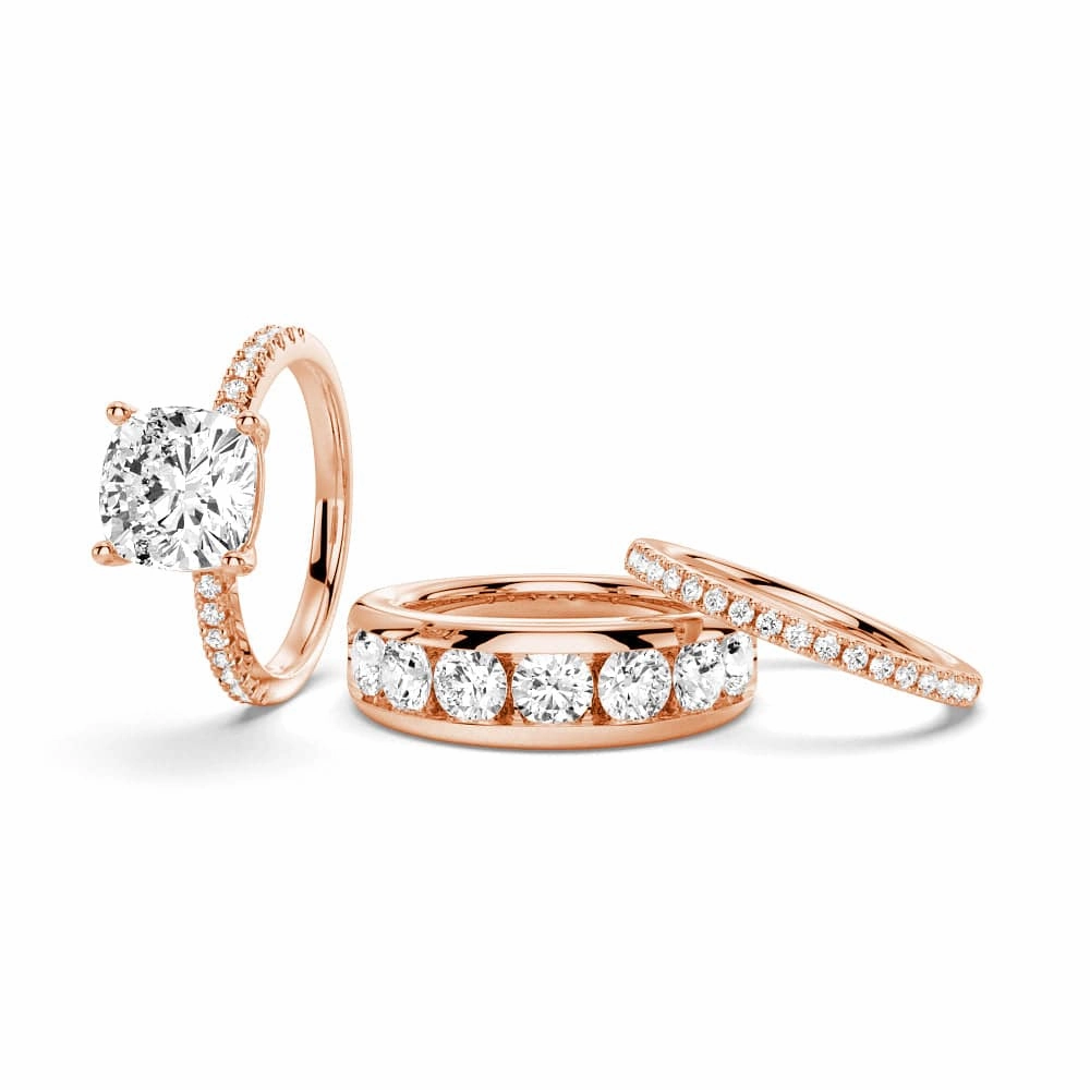 1.5 CT. Cushion Shaped Moissanite Couple's Ring Set with Men's Wedding Band Ornate Symbol Delicate Vibe