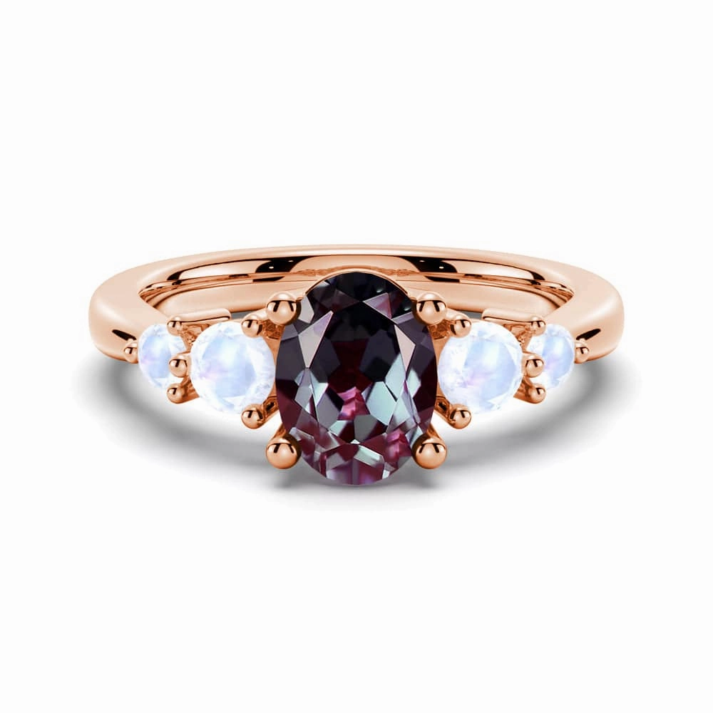 Evening Feature 1.5 CT. Oval Alexandrite Engagement Ring With Moonstone Accents