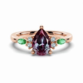 Charming Edge 1.5 CT. Pear Shaped Alexandrite Engagement Ring With Emerald Accents