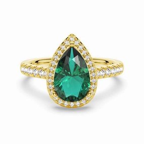 1.5 CT. Pear Shaped Emerald Ring with White Sapphire Halo Accents Radiant Glow Special Edition