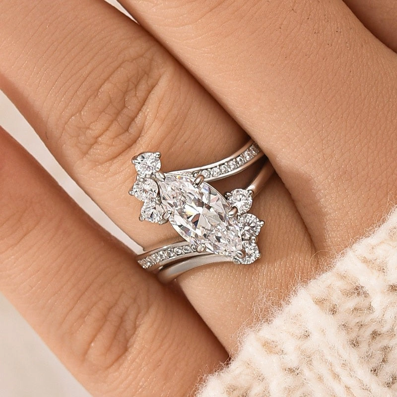 HighEnd Creation photo shoot 1.5Ct Vintage Marquise Cut Insert Engagement Ring With Vine Shaped Engagement Ring Enhancer