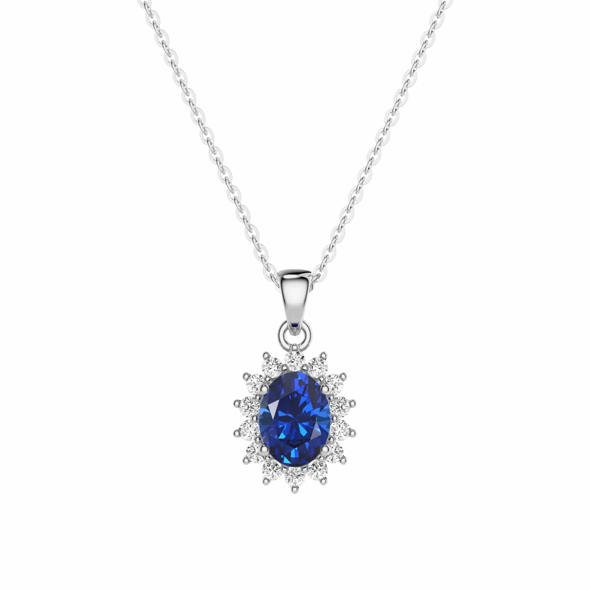 Stylish Choice Festival Outfit 1.64 CT. Floral Halo Oval Sapphire Pendant