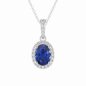 1.69 CT. Vintage Style Oval Sapphire Halo Pendant Classic Piece