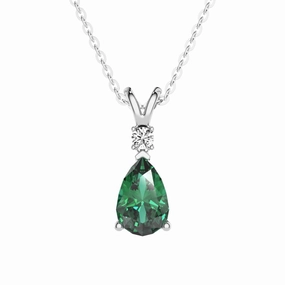 Contemporary Style Engagement Style 1.7 CT. Pear Shaped Emerald Solitaire Pendant with White Sapphire