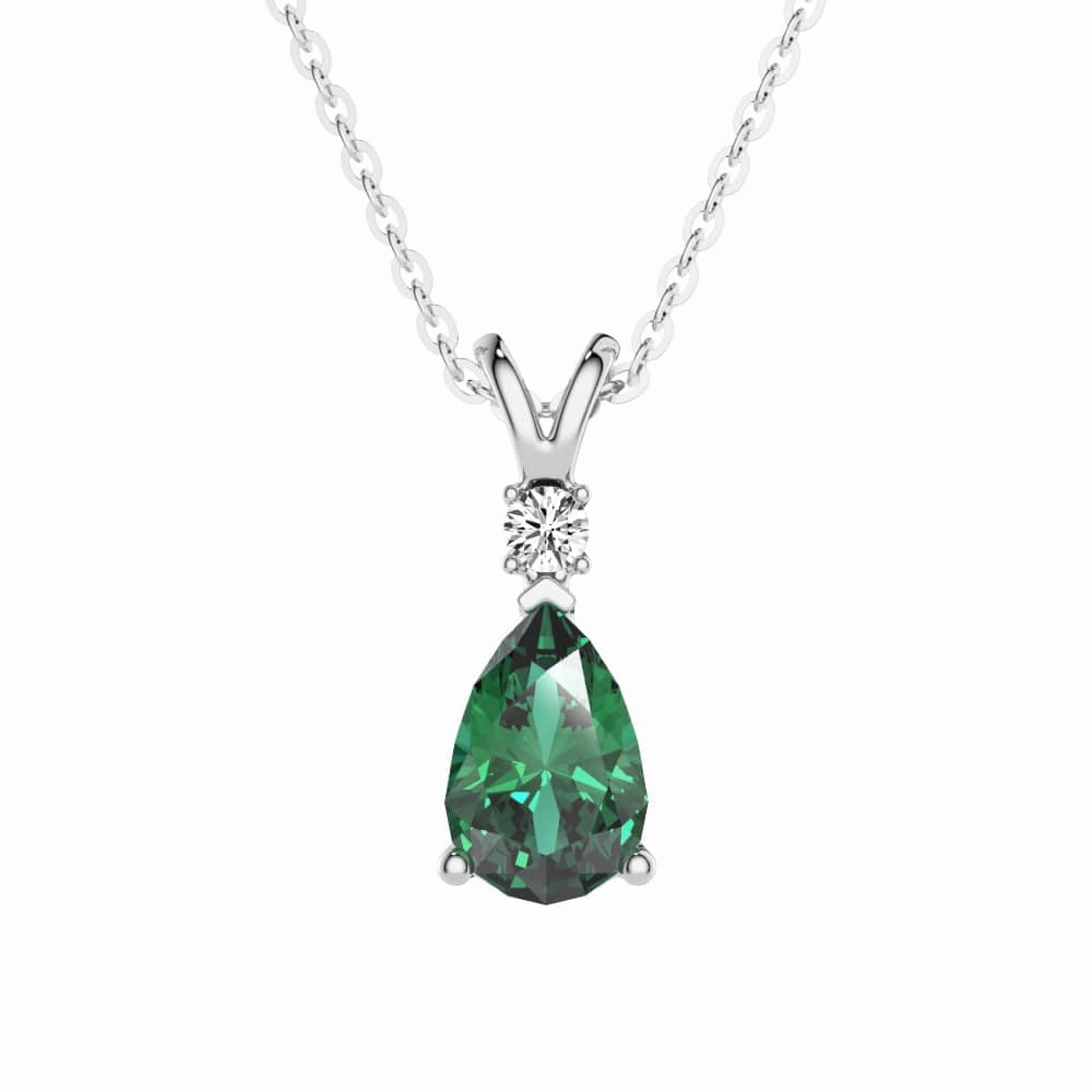Sparkle Style 1.7 CT. Pear Shaped Emerald Solitaire Pendant with White Sapphire