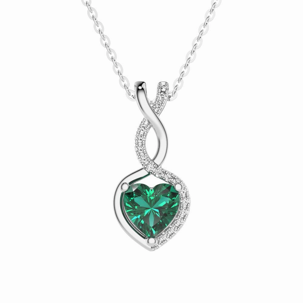 Artisan Sparkle 1 CT. Emerald Infinity Heart Pendant with Diamonds