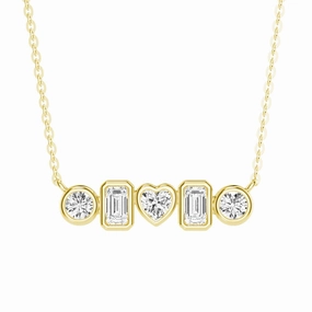 Refined Contour Subtle Fit 1 CT. Multi Shape Moissanite Bezel Five Stone Fashion Pendant Necklace