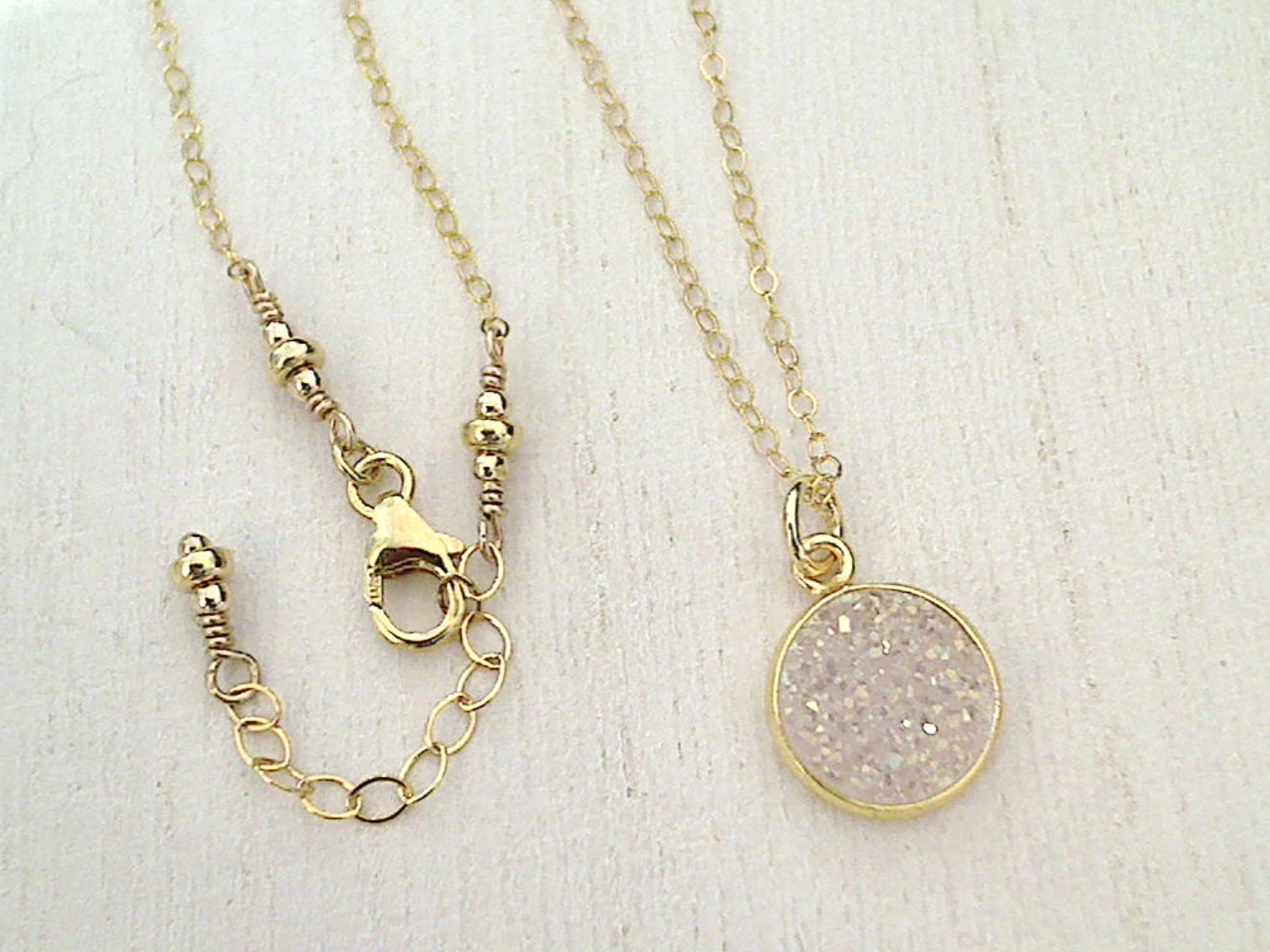 20" - 21" Druzy Quartz, Gold Filled Necklace Classy Accent Stylish Vibe