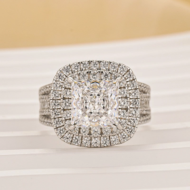 2.0Ct Princess Cut Double Halo Split Shank Engagement Ring In Sterling Silver Secure Article Seasonal Trend