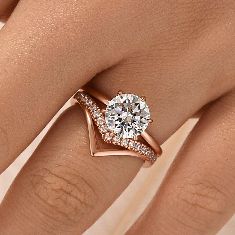 2.0Ct Round Cut Wedding Ring Set With Curved Wedding Band Fashion Look