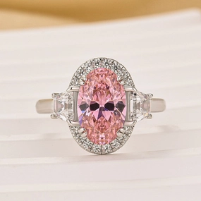 2.5Ct Halo Oval Cut Three Stone Engagement Ring Promise Ring For Her Dress Up Unique Art