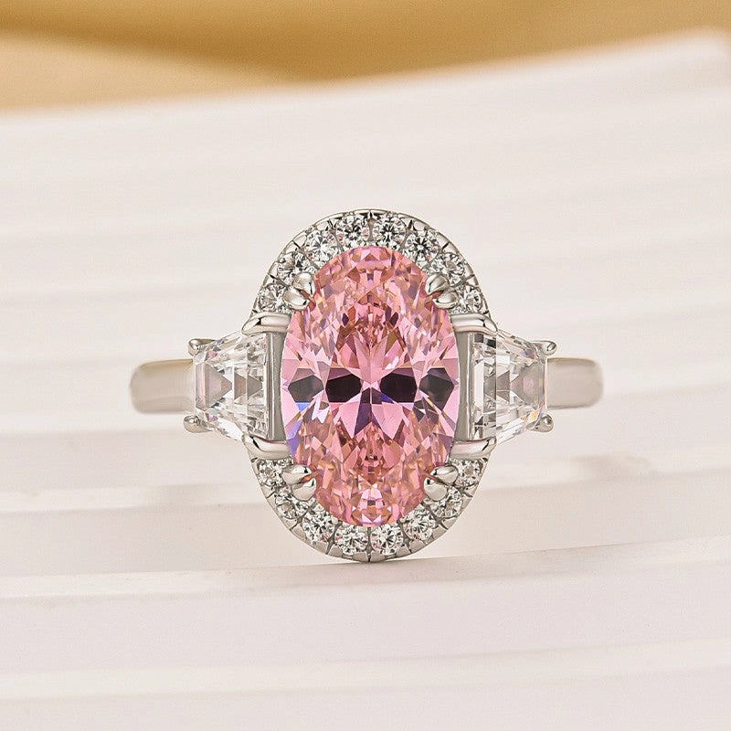 2.5Ct Halo Oval Cut Three Stone Engagement Ring Promise Ring For Her Dress Up Unique Art