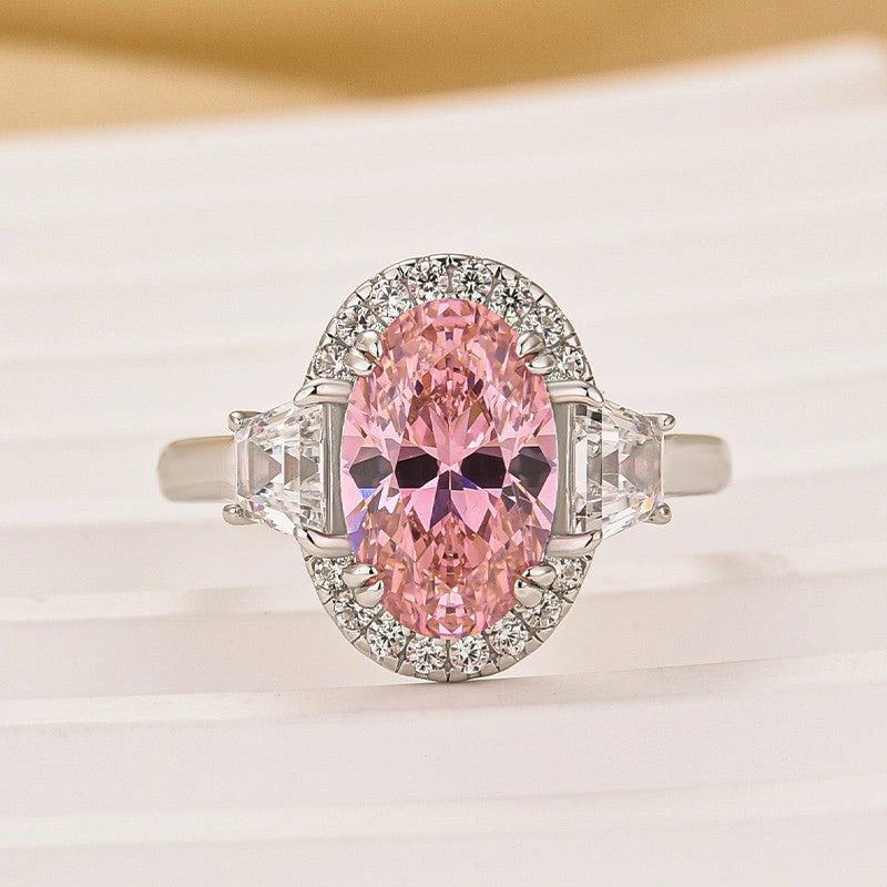 Quality Style 2.5Ct Halo Oval Cut Three Stone Engagement Ring Promise Ring For Her