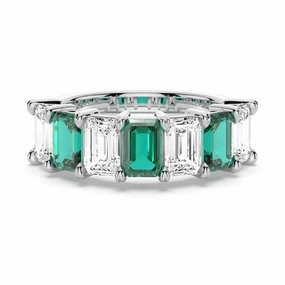 2.88ctw. Classic Lab Grown Emerald Moissanite Anniversary Band Glow Piece Bold Texture