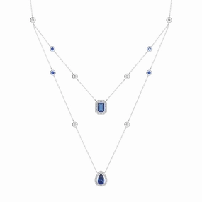 Unique Highlight 2.98 CT. Pear & Emerald Cut Sapphire Halo Layered Necklace